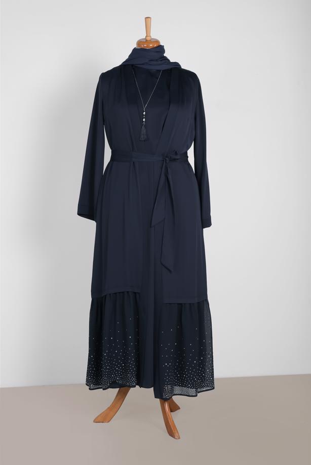Hijab clothing NAVY BLUE LACY-HEM DRESS SUIT 3552  - TRENDTESETTÜR