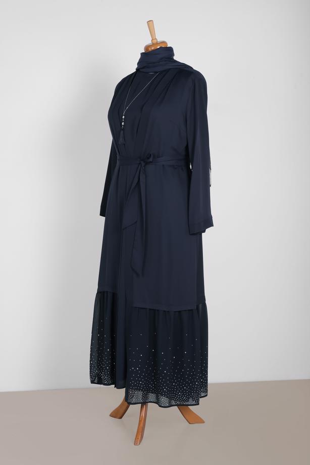 Hijab clothing NAVY BLUE LACY-HEM DRESS SUIT 3552  - TRENDTESETTÜR