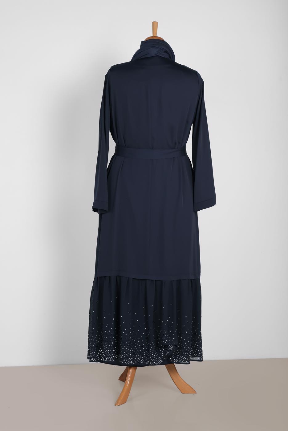 Vêtements hijab BLEU MARINE COSTUME & ROBE OURLET EN DENTELLE  3552 