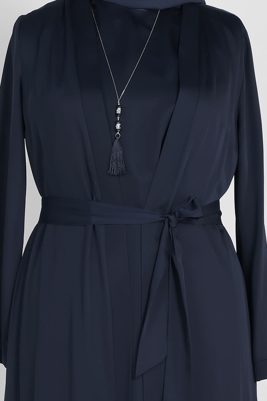 Vêtements hijab BLEU MARINE COSTUME & ROBE OURLET EN DENTELLE  3552 