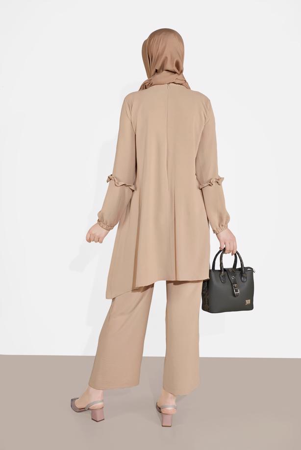 Hijab-Kleidung  MANŞETLERİ LASTİKLİ BELİ KUŞAKLI PANTOLONLU TAKIM 1161-1  - TRENDTESETTÜR