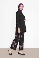 Tesettür giyim SİYAH FİTİLLİ ÇİÇEKLİ PANTOLONLU TAKIM 5716-1