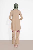 Tesettür giyim BEJ FİTİLLİ ÇİÇEKLİ PANTOLONLU TAKIM 5716-1