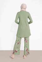 Tesettür giyim HAKİ FİTİLLİ ÇİÇEKLİ PANTOLONLU TAKIM 5716-1
