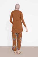 Tesettür giyim TABA FİTİLLİ ÇİÇEKLİ PANTOLONLU TAKIM 5716-1