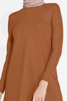 Tesettür giyim TABA FİTİLLİ ÇİÇEKLİ PANTOLONLU TAKIM 5716-1