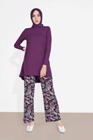 Tesettür giyim MOR DESENLİ 2&prime;Lİ PANTOLONLU TAKIM 6175-1 