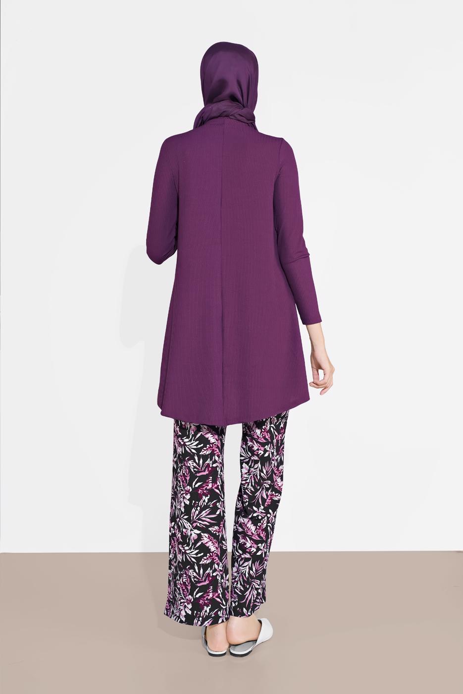 Tesettür giyim MOR DESENLİ 2&prime;Lİ PANTOLONLU TAKIM 6175-1 