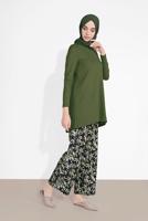 Tesettür giyim HAKİ DESENLİ 2&prime;Lİ PANTOLONLU TAKIM 6175-1 