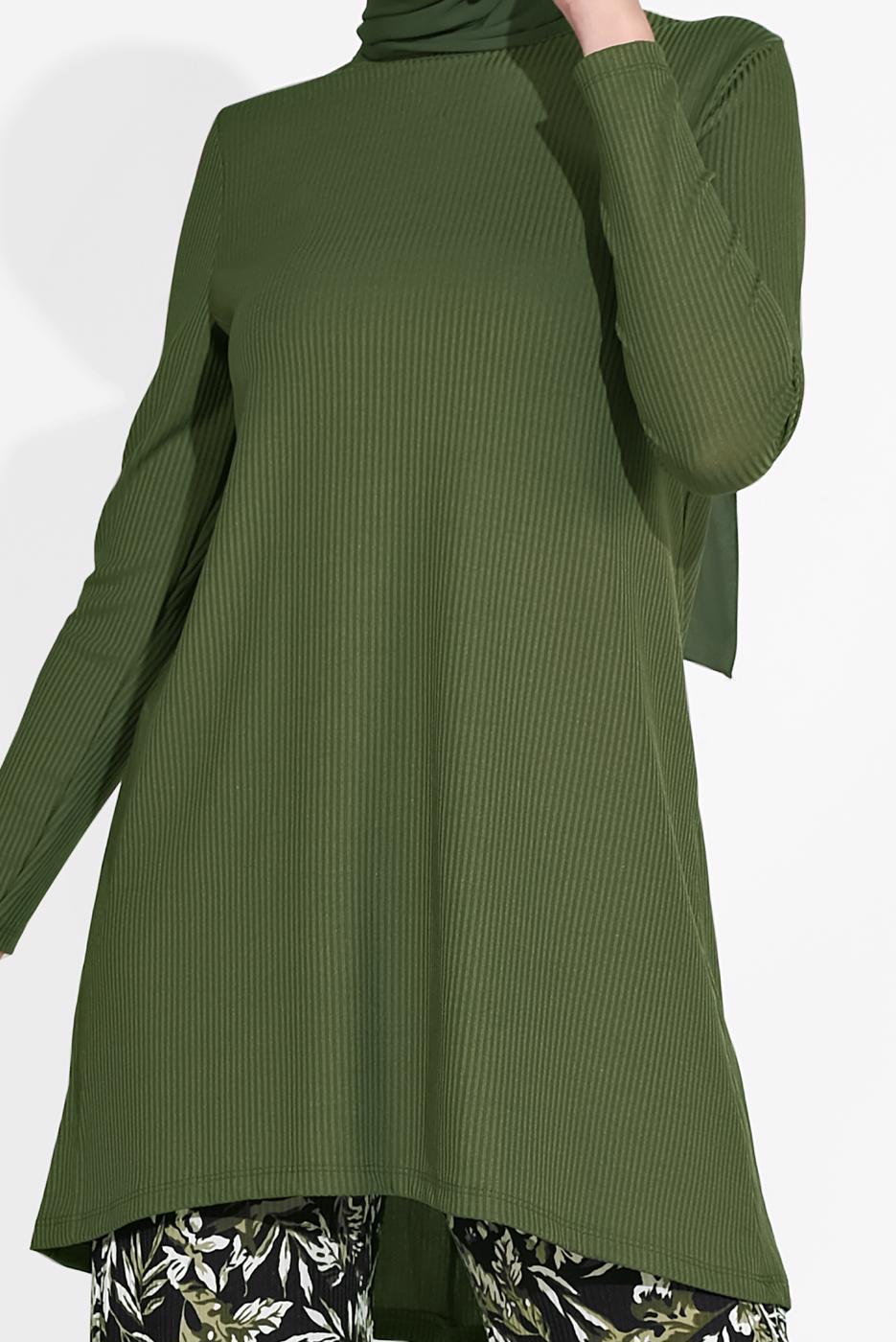 Tesettür giyim HAKİ DESENLİ 2&prime;Lİ PANTOLONLU TAKIM 6175-1 