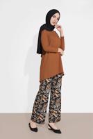 Tesettür giyim TABA DESENLİ 2&prime;Lİ PANTOLONLU TAKIM 6175-1 