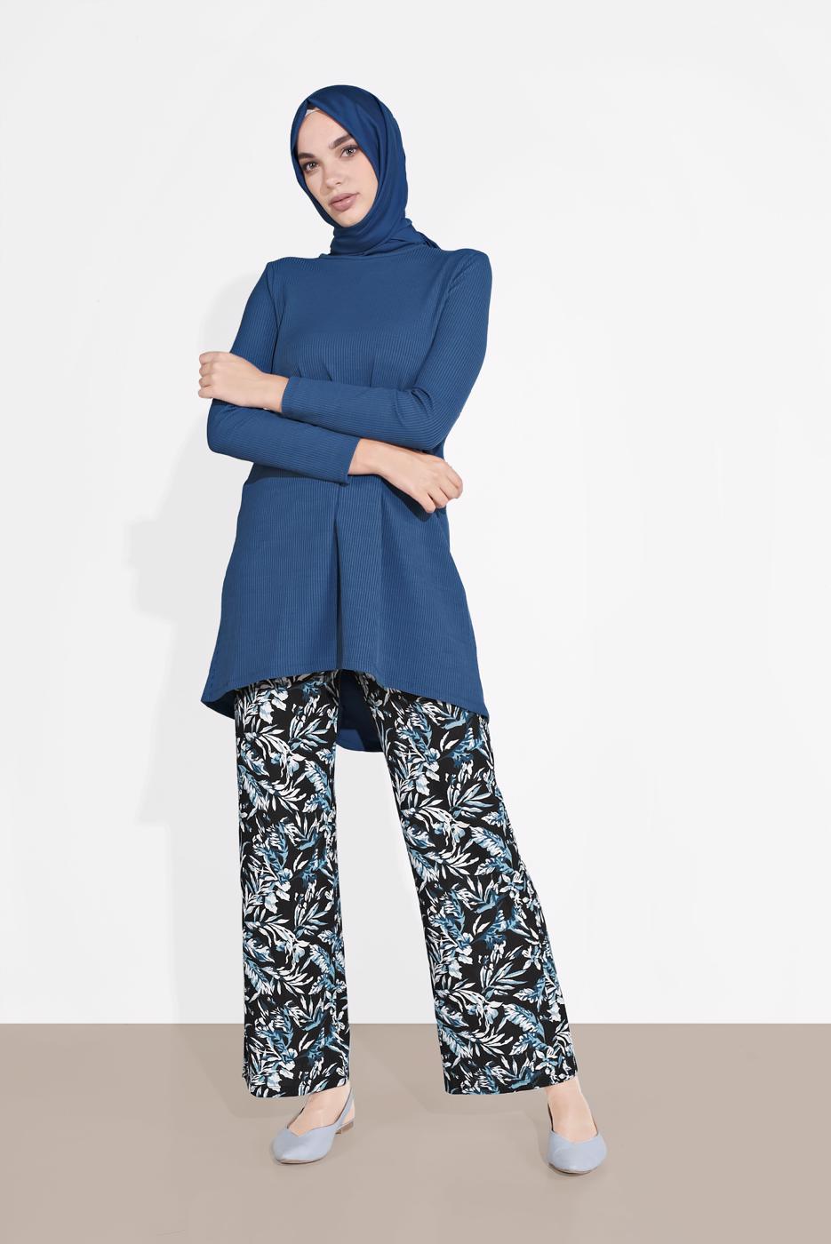 Tesettür giyim LACİVERT DESENLİ 2&prime;Lİ PANTOLONLU TAKIM 6175-1 