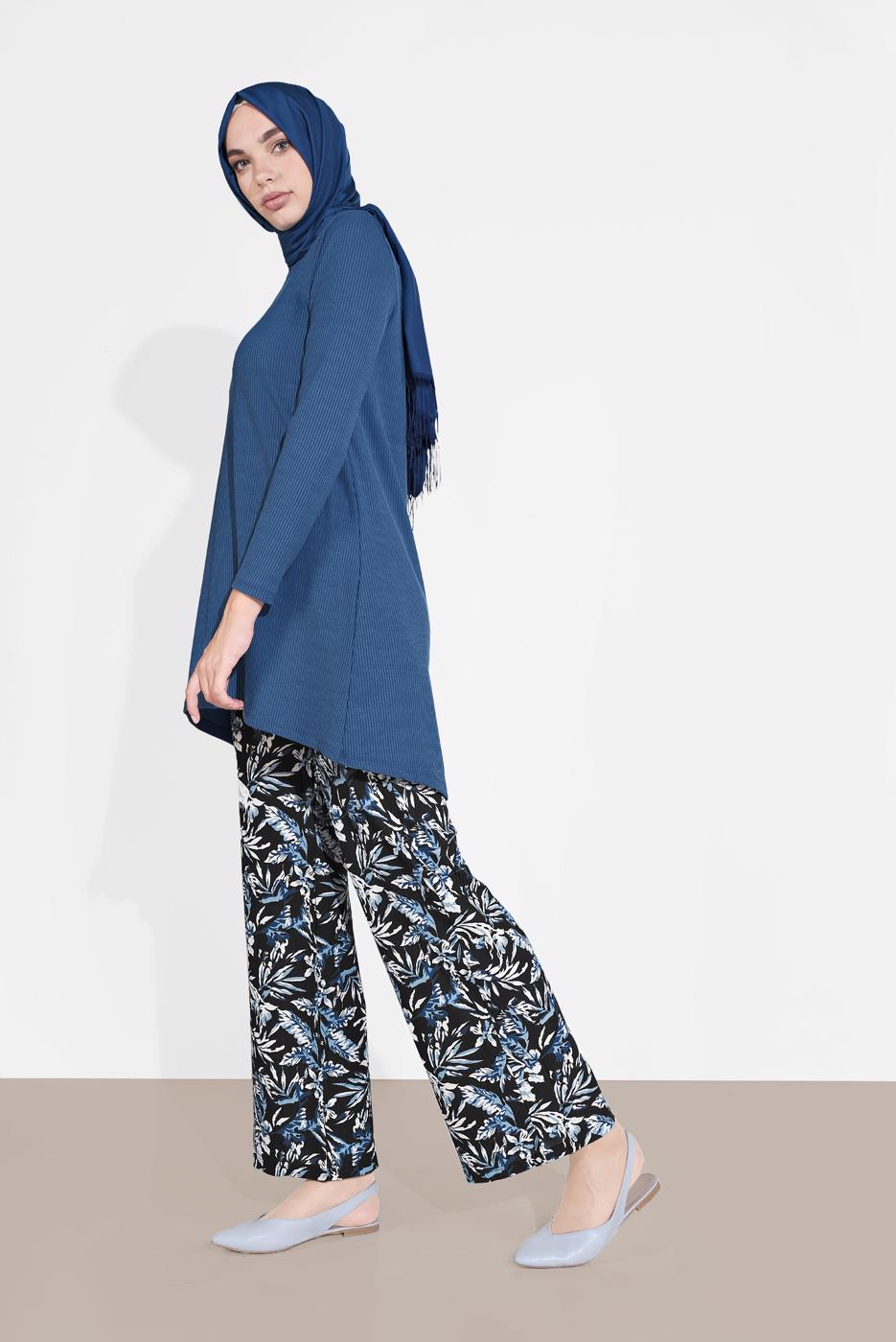 Tesettür giyim LACİVERT DESENLİ 2&prime;Lİ PANTOLONLU TAKIM 6175-1 
