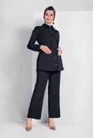 Tesettür giyim LACİVERT DÜĞMELİ CEP DETAYLI PANTOLONLU TAKIM 05208