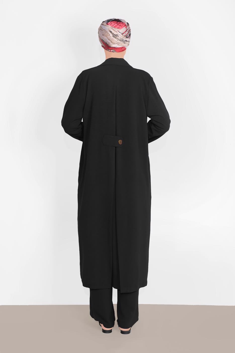 Tesettür giyim SİYAH SALAŞ İKİLİ PANTOLONLU TAKIM 31208