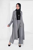 Tesettür giyim GRİ SALAŞ İKİLİ PANTOLONLU TAKIM 31208