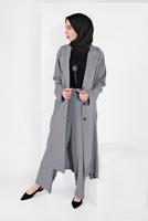 Tesettür giyim GRİ SALAŞ İKİLİ PANTOLONLU TAKIM 31208