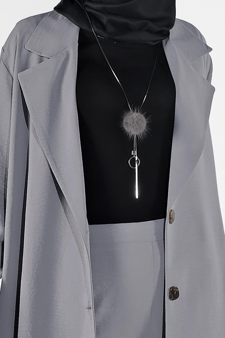 Tesettür giyim GRİ SALAŞ İKİLİ PANTOLONLU TAKIM 31208