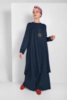 Tesettür giyim LACİVERT İKİLİ SALAŞ TAKIM 73108 