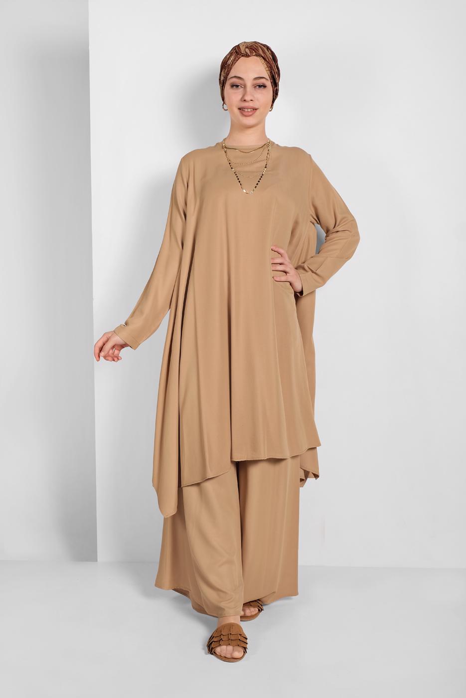Tesettür giyim KAHVE İKİLİ SALAŞ TAKIM 73108 