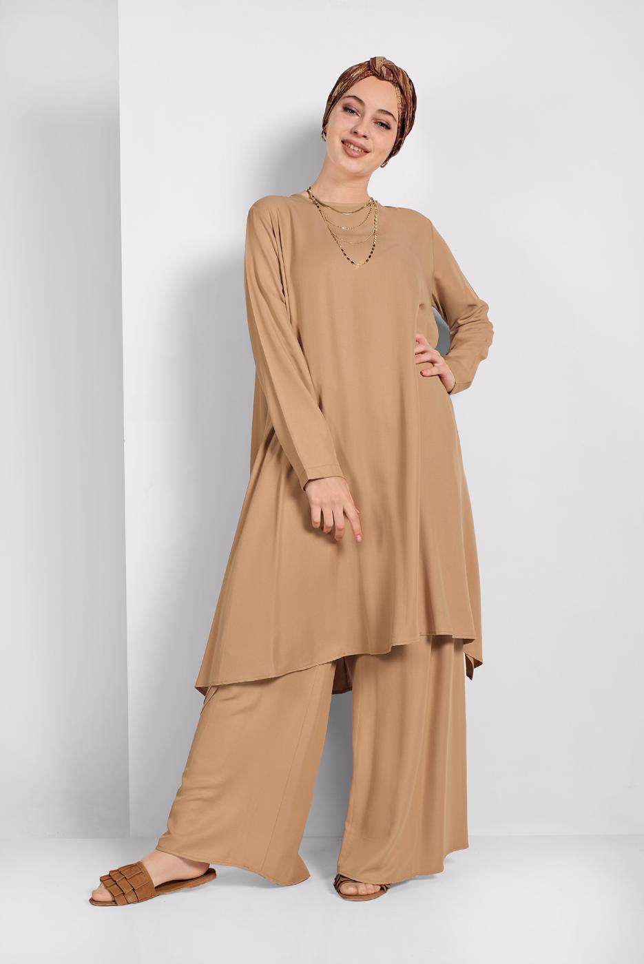 Tesettür giyim KAHVE İKİLİ SALAŞ TAKIM 73108 