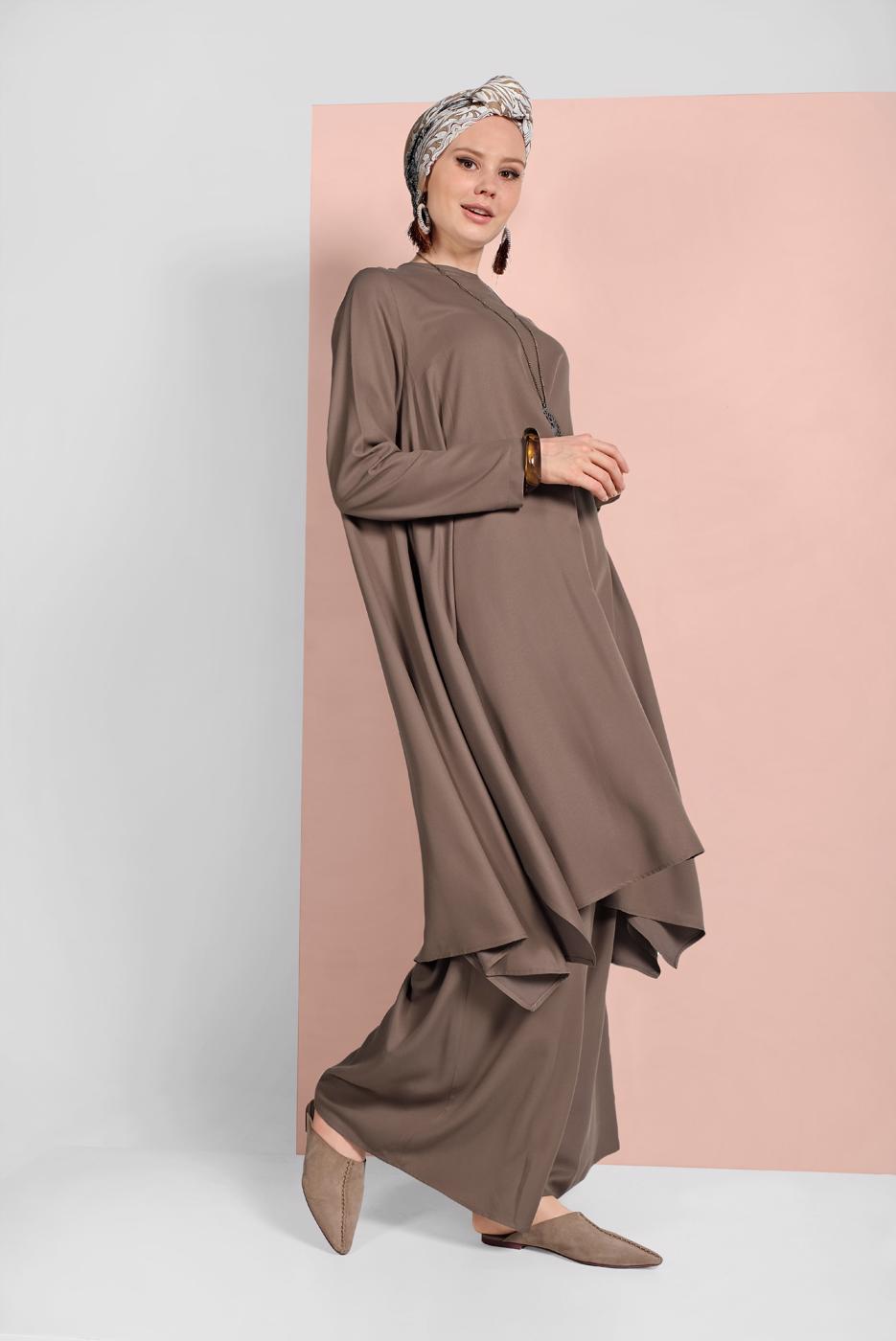 Tesettür giyim KAHVE İKİLİ SALAŞ TAKIM 73108 