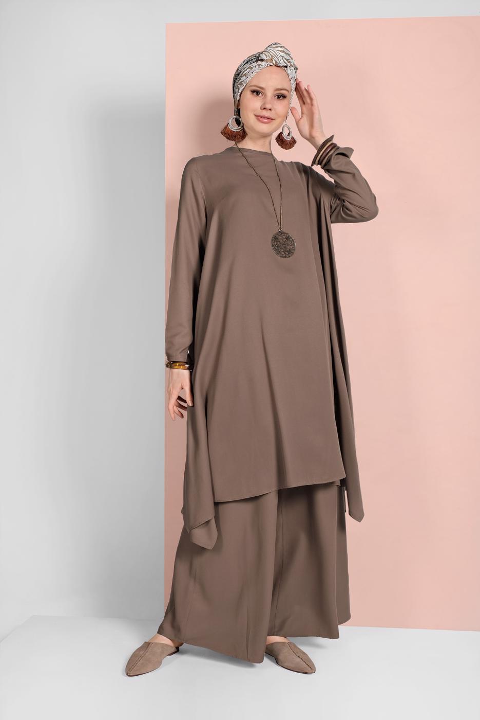 Tesettür giyim KAHVE İKİLİ SALAŞ TAKIM 73108 