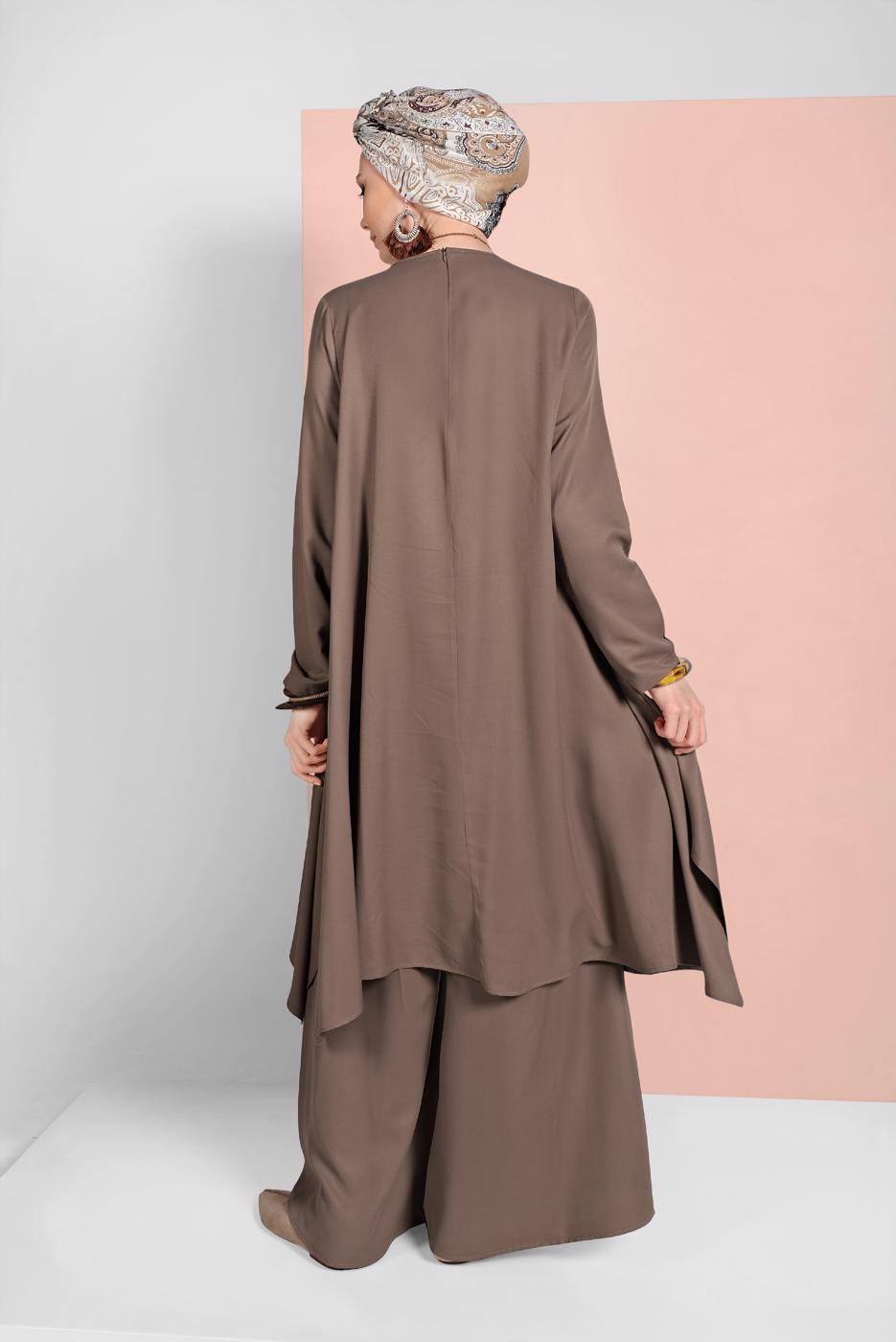 Tesettür giyim KAHVE İKİLİ SALAŞ TAKIM 73108 