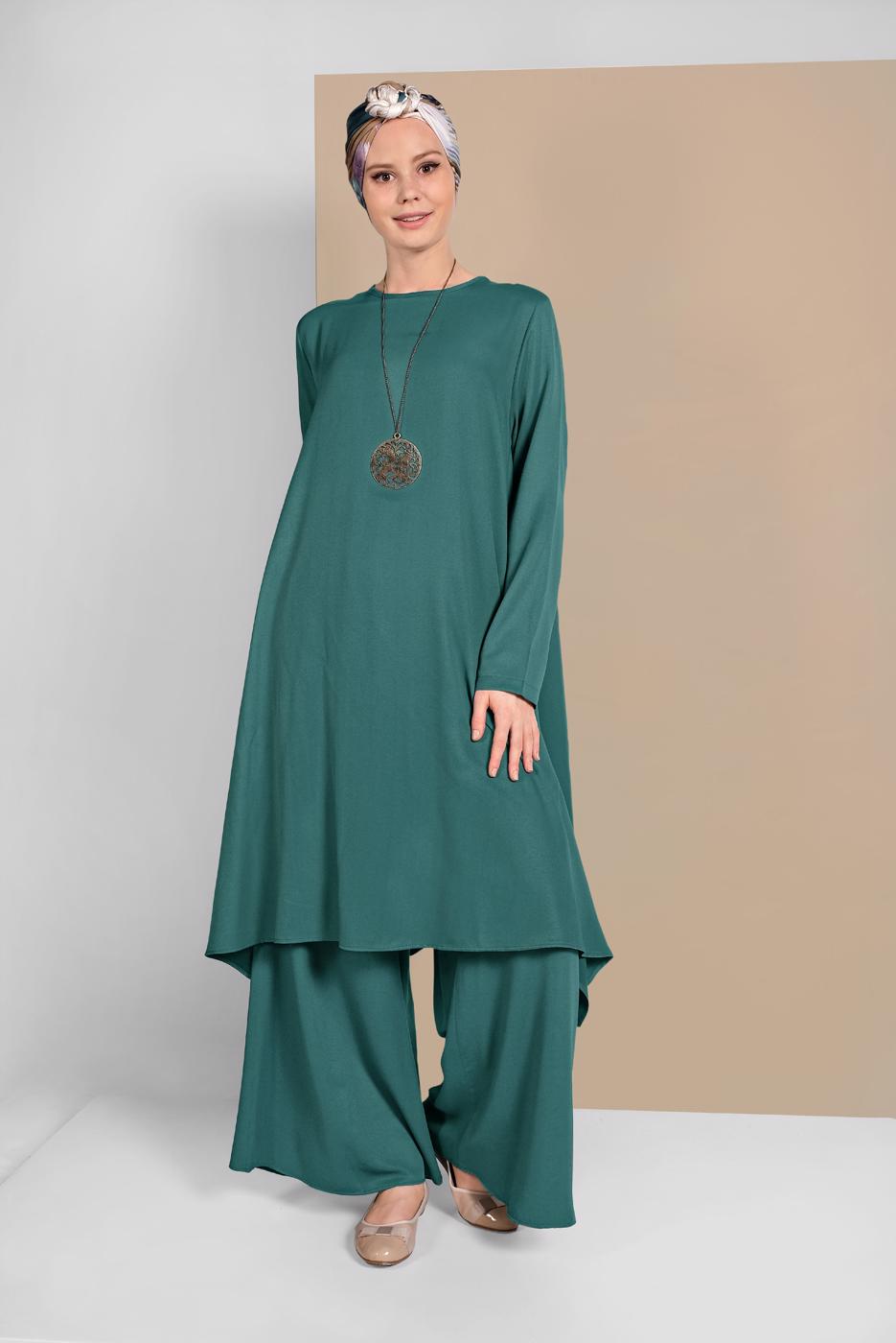 Tesettür giyim YEŞİL İKİLİ SALAŞ TAKIM 73108 