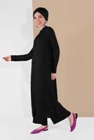 Tesettür giyim SİYAH BOYDAN DÜĞMELİ PANTOLONLU TAKIM  78108 