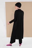 Tesettür giyim SİYAH BOYDAN DÜĞMELİ PANTOLONLU TAKIM  78108 