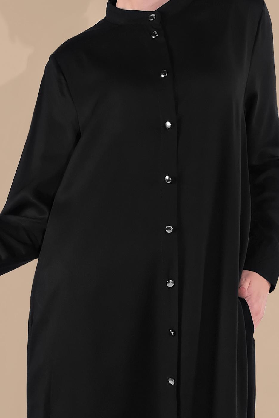 Tesettür giyim SİYAH BOYDAN DÜĞMELİ PANTOLONLU TAKIM  78108 