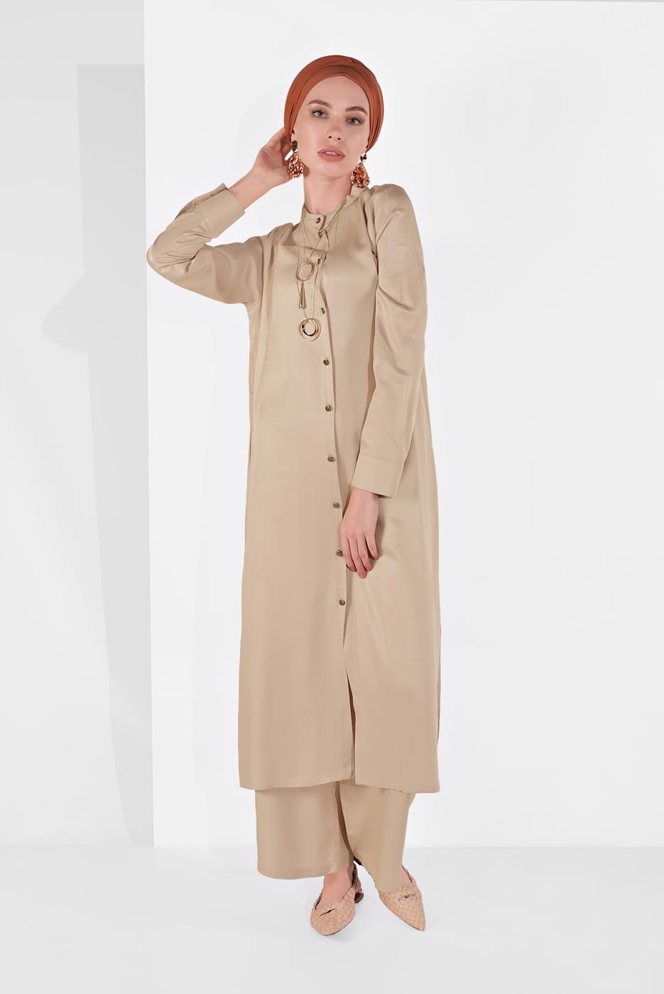 Vêtements hijab BEIGE COSTUME À BOUTONNÉ 78108