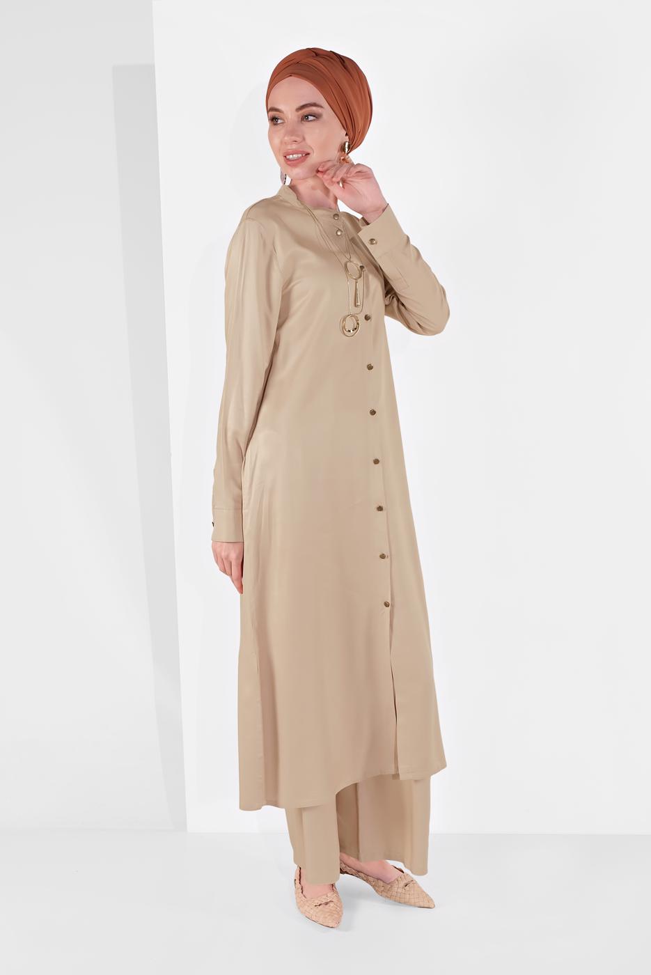 Vêtements hijab BEIGE COSTUME À BOUTONNÉ 78108