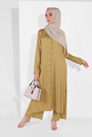 Tesettür giyim TURUNCU BOYDAN DÜĞMELİ PANTOLONLU TAKIM  78108 