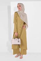 Tesettür giyim TURUNCU BOYDAN DÜĞMELİ PANTOLONLU TAKIM  78108 