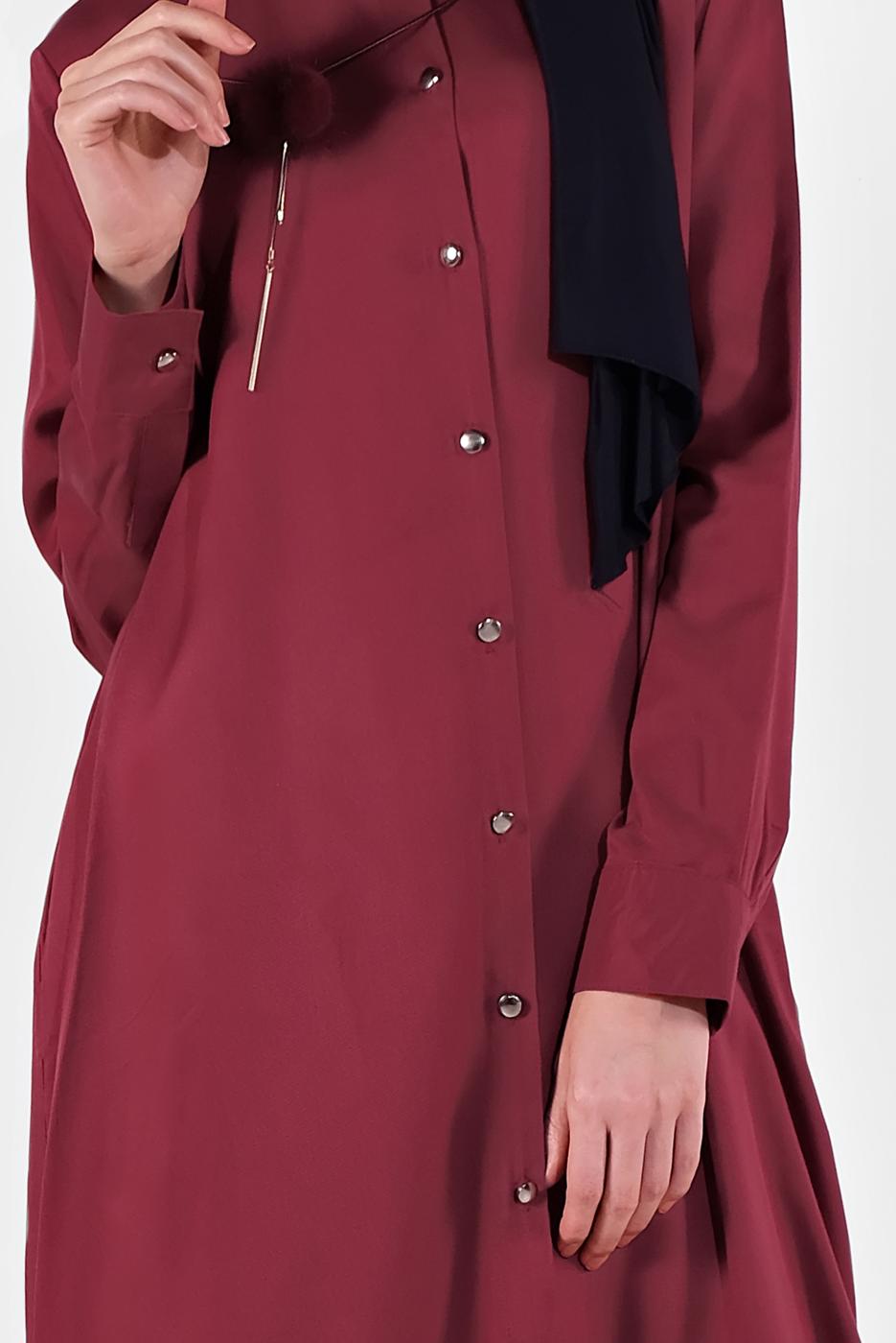 Tesettür giyim BORDO BOYDAN DÜĞMELİ PANTOLONLU TAKIM  78108 