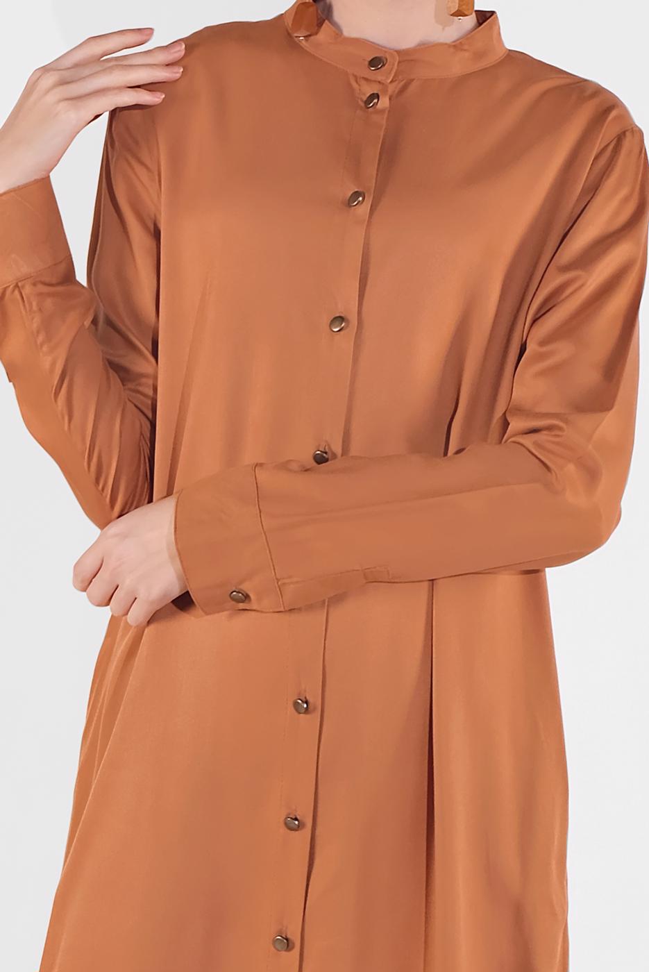 Tesettür giyim KAHVE BOYDAN DÜĞMELİ PANTOLONLU TAKIM  78108 