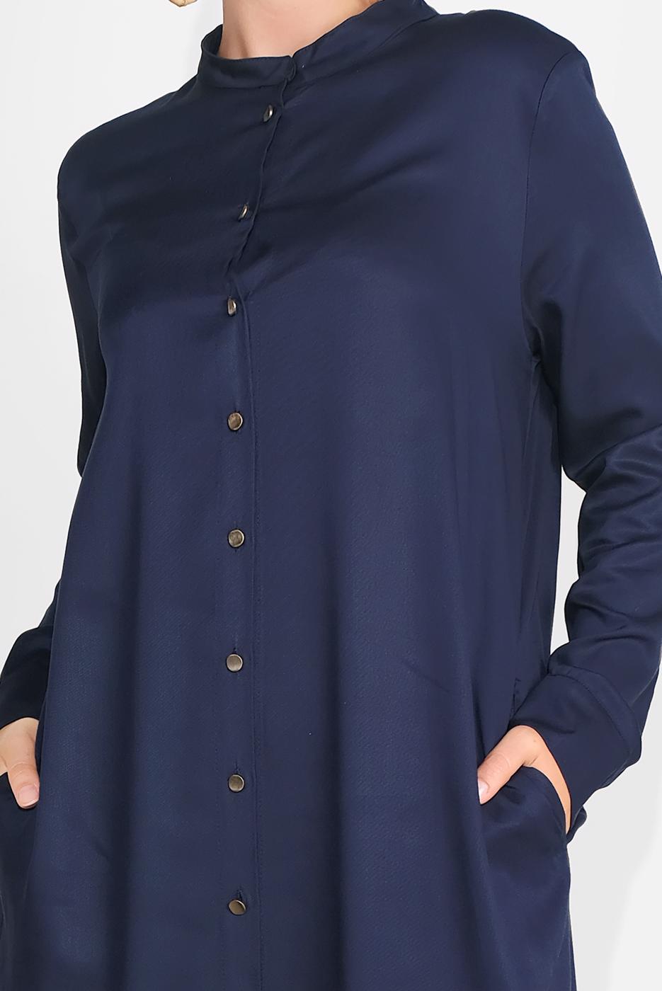 Tesettür giyim LACİVERT BOYDAN DÜĞMELİ PANTOLONLU TAKIM  78108 