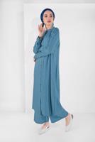 Tesettür giyim MAVİ BOYDAN DÜĞMELİ PANTOLONLU TAKIM  78108 