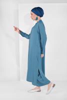 Tesettür giyim MAVİ BOYDAN DÜĞMELİ PANTOLONLU TAKIM  78108 