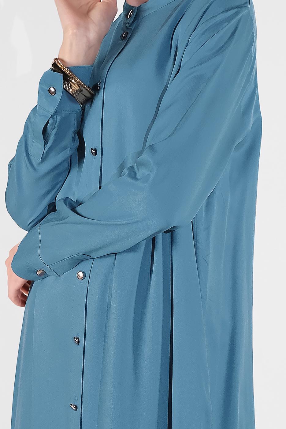 Tesettür giyim MAVİ BOYDAN DÜĞMELİ PANTOLONLU TAKIM  78108 