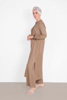 Tesettür giyim VİZON BOYDAN DÜĞMELİ PANTOLONLU TAKIM  78108 