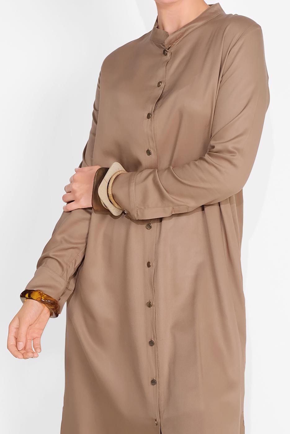 Tesettür giyim VİZON BOYDAN DÜĞMELİ PANTOLONLU TAKIM  78108 