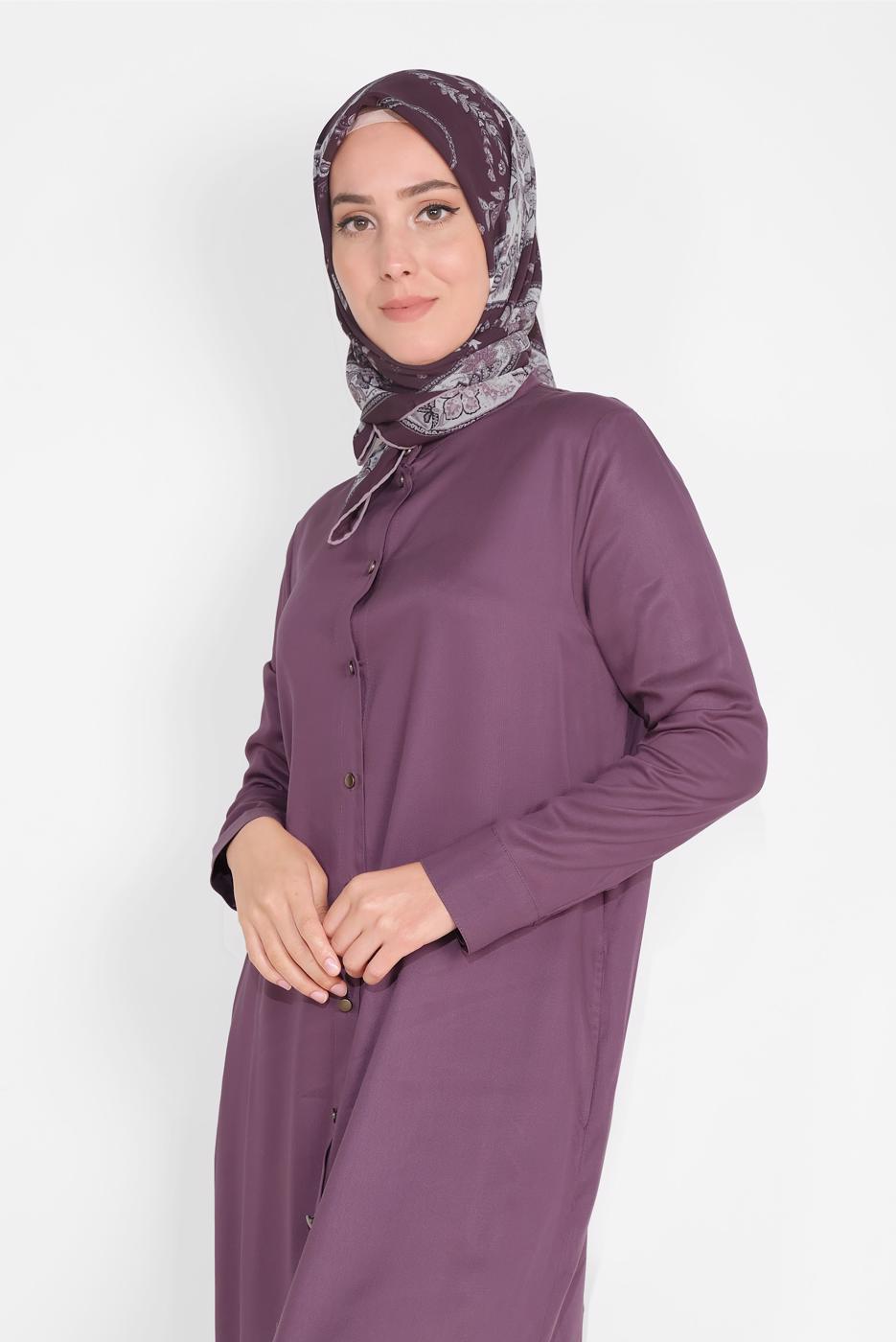 Tesettür giyim MÜRDÜM BOYDAN DÜĞMELİ PANTOLONLU TAKIM  78108 