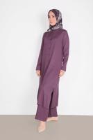 Tesettür giyim MÜRDÜM BOYDAN DÜĞMELİ PANTOLONLU TAKIM  78108 