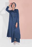 Tesettür giyim LACİVERT BOYDAN DÜĞMELİ PANTOLONLU TAKIM  78108 