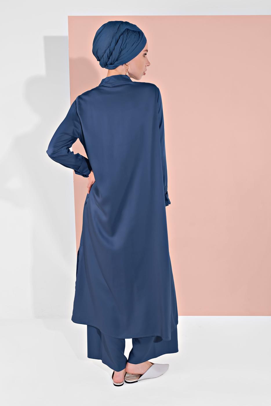 Tesettür giyim LACİVERT BOYDAN DÜĞMELİ PANTOLONLU TAKIM  78108 