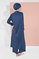 Tesettür giyim LACİVERT BOYDAN DÜĞMELİ PANTOLONLU TAKIM  78108 