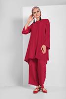 Hijab clothing RED FLOWING BELTED SUIT 0002 